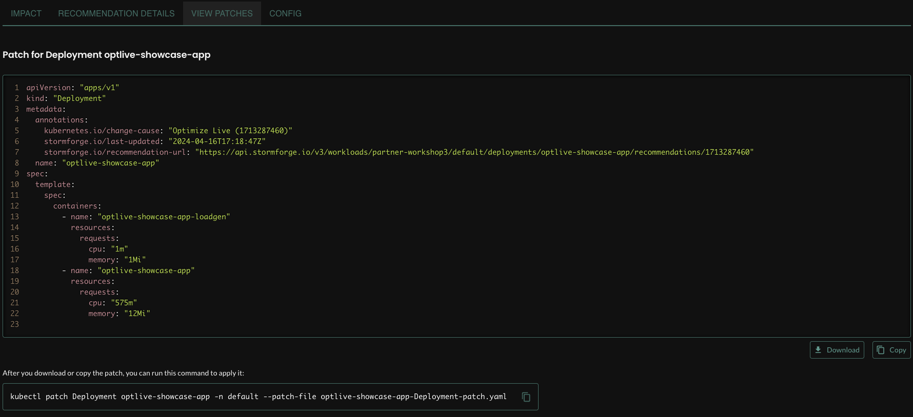 workload view patches